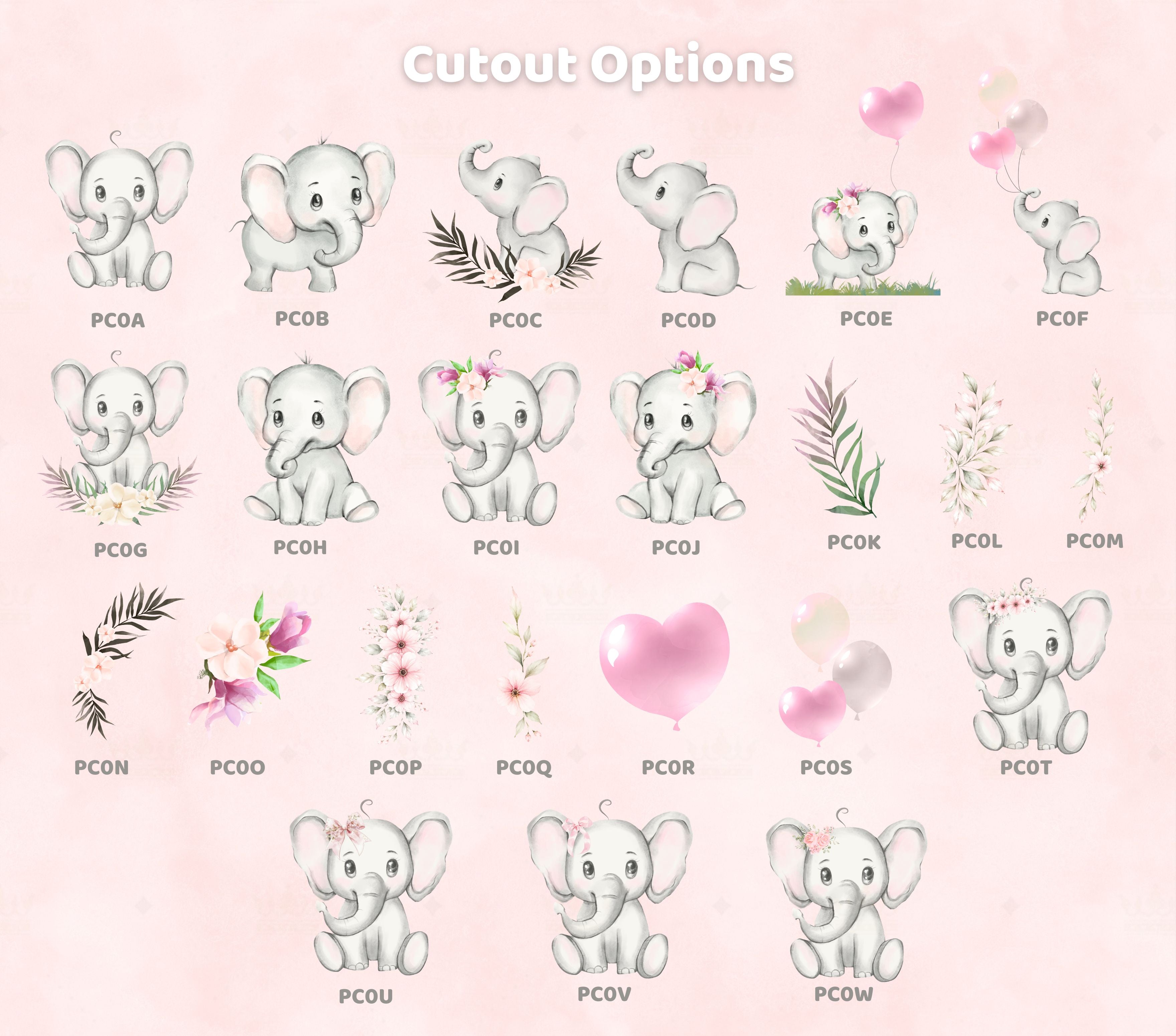Baby Elephant Baptism Backdrop & Cutouts | Personalized Pink Little Blessing Party Decor