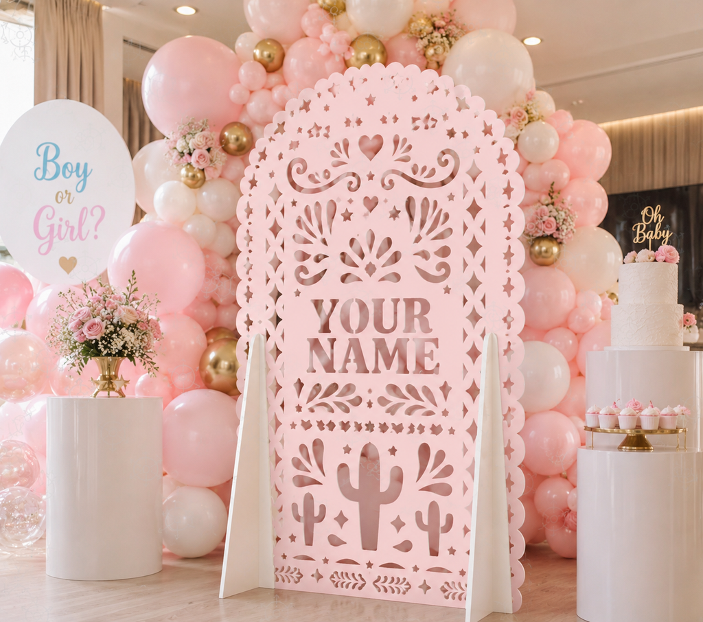 Personalized It's a Girl Papel Picado Backdrop | Gender Reveal & Baby Shower Decorations | Laser Cut Photo Booth Panel