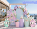 Cute Monster Birthday Backdrop & Cutouts | Personalized Kawaii Pastel Party Decorations