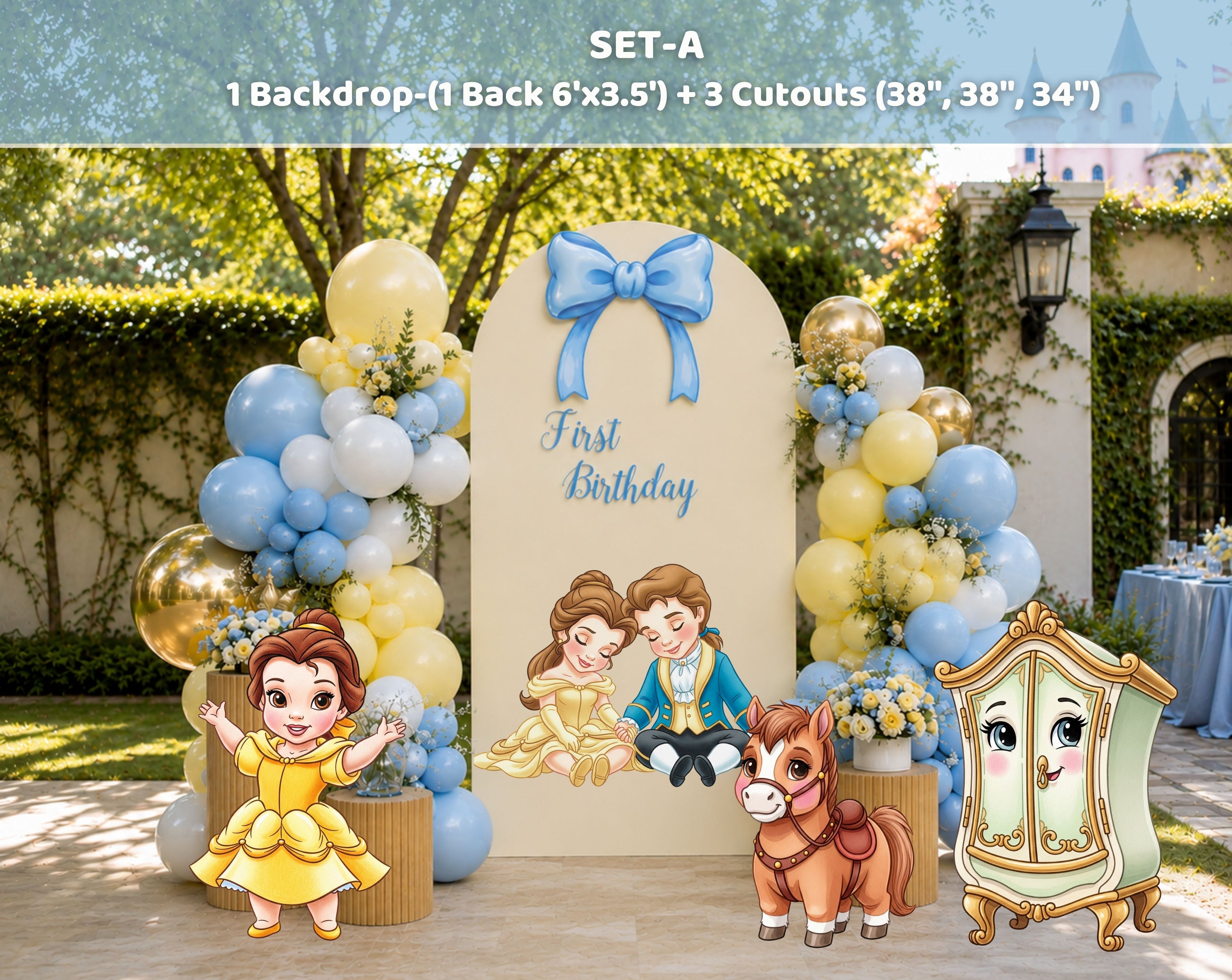 Personalized Princess Storybook Backdrop Set | Custom Birthday Party Decor