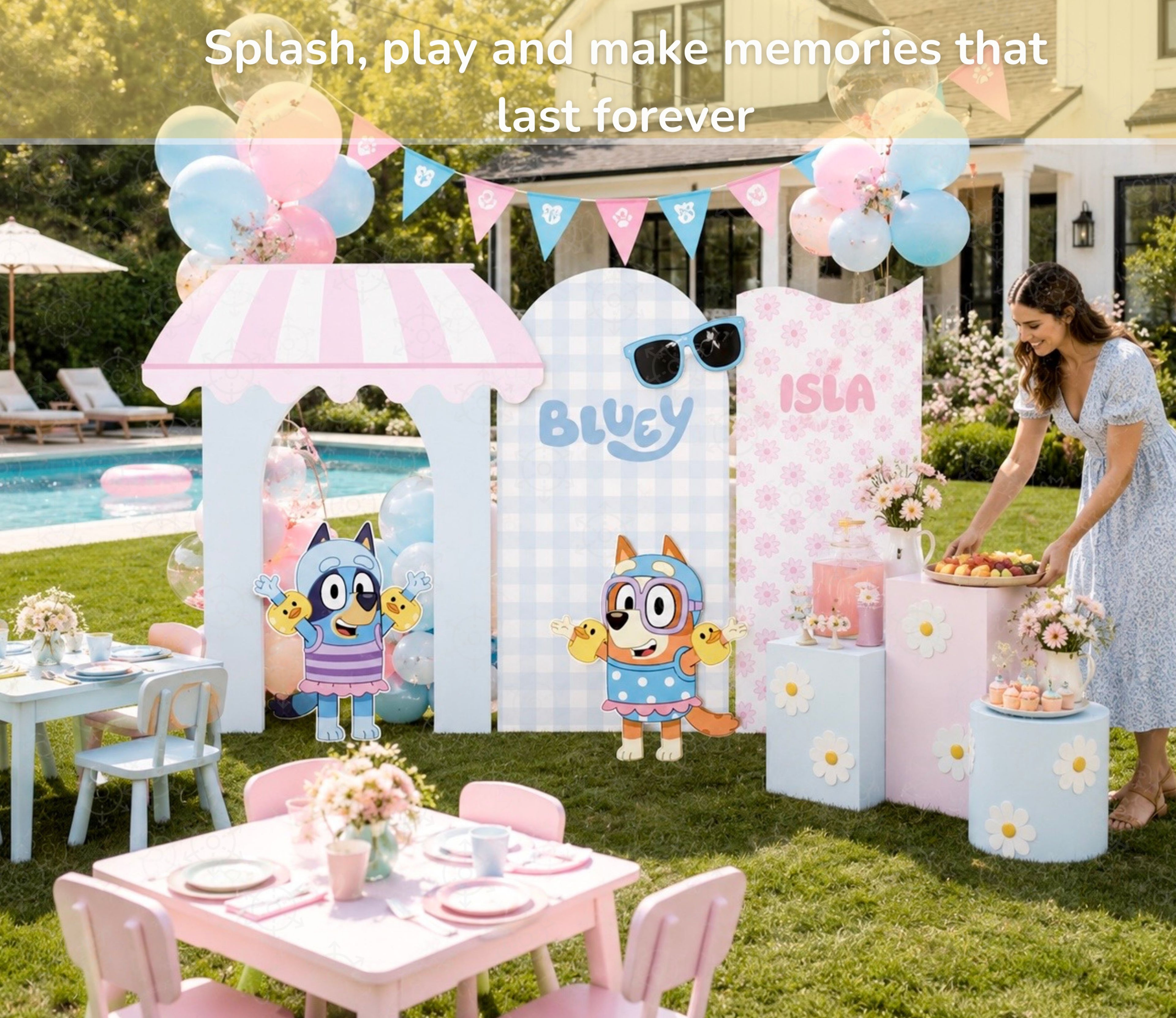 Blue Puppy Pool Party Backdrop & Cutouts | Summer Kids Birthday Decorations