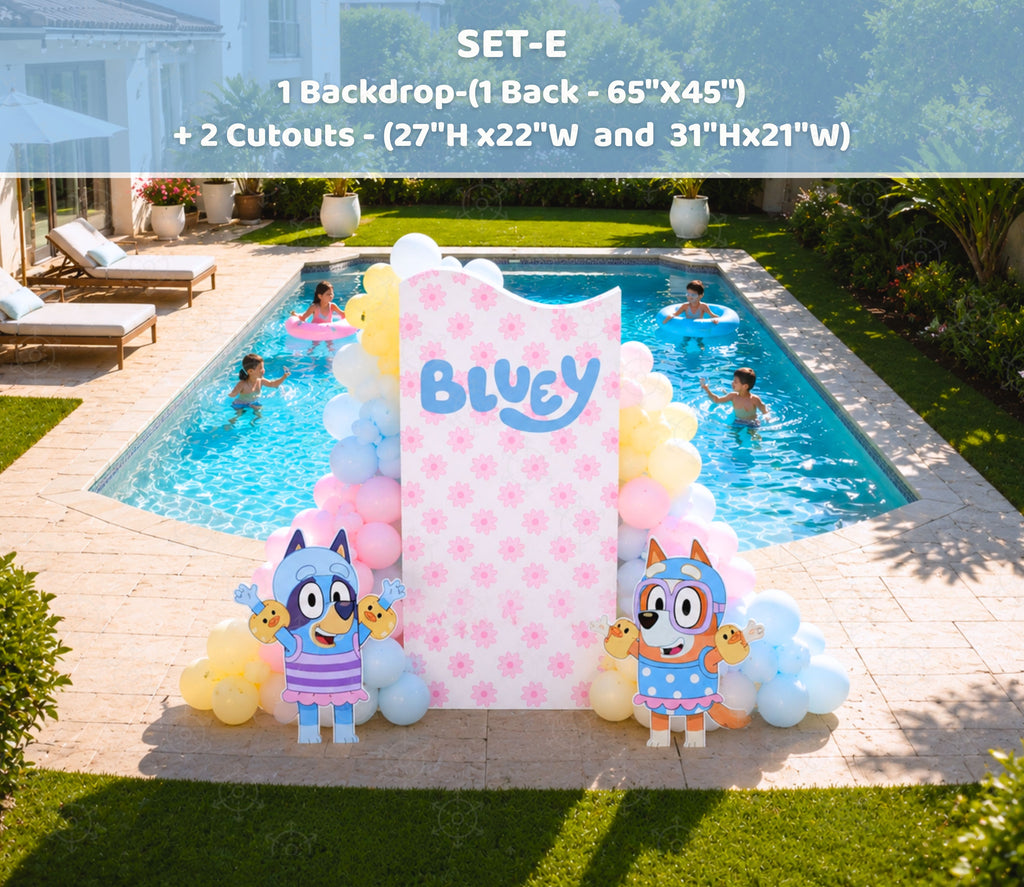 Blue Puppy Pool Party Backdrop & Cutouts | Summer Kids Birthday Decorations