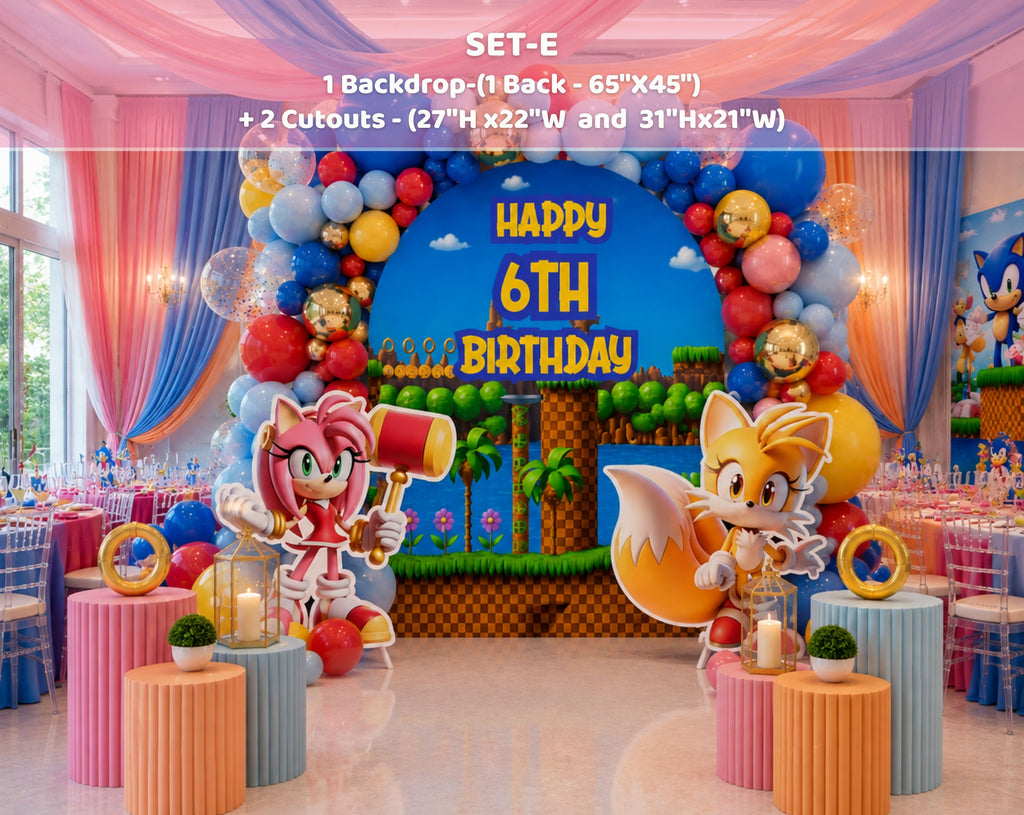 Custom Fast Blue Hedgehog Birthday Backdrop & Cutouts | Personalized Video Game Party Decorations