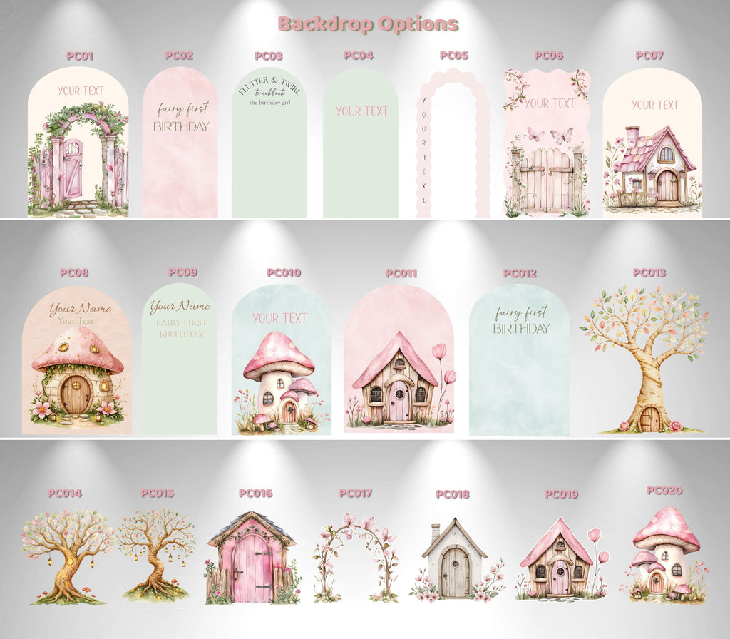 Fairy First Birthday Backdrop & Cutouts | Personalized Enchanted Garden Party Decorations