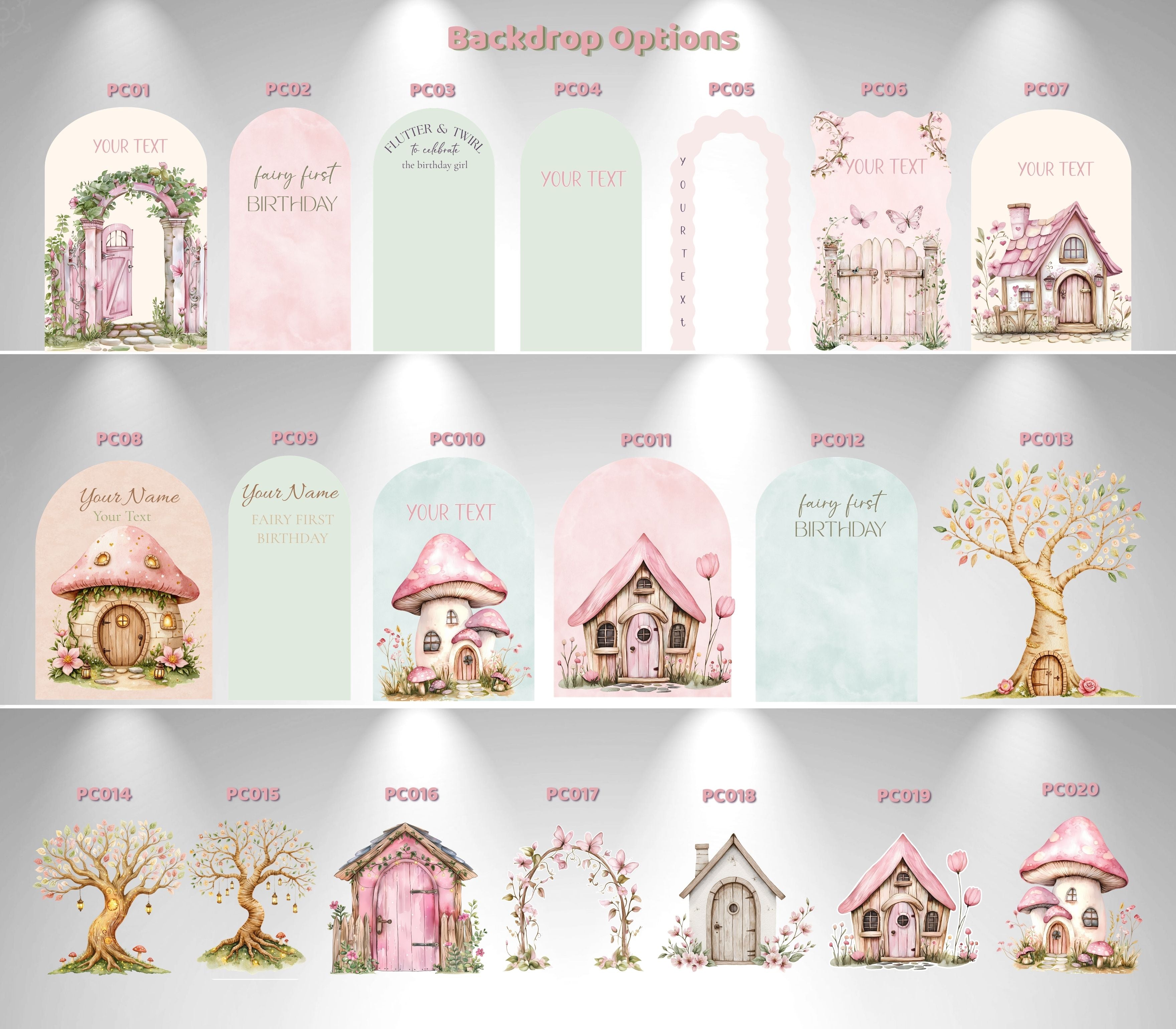 Fairy First Birthday Backdrop & Cutouts | Personalized Enchanted Garden Party Decorations