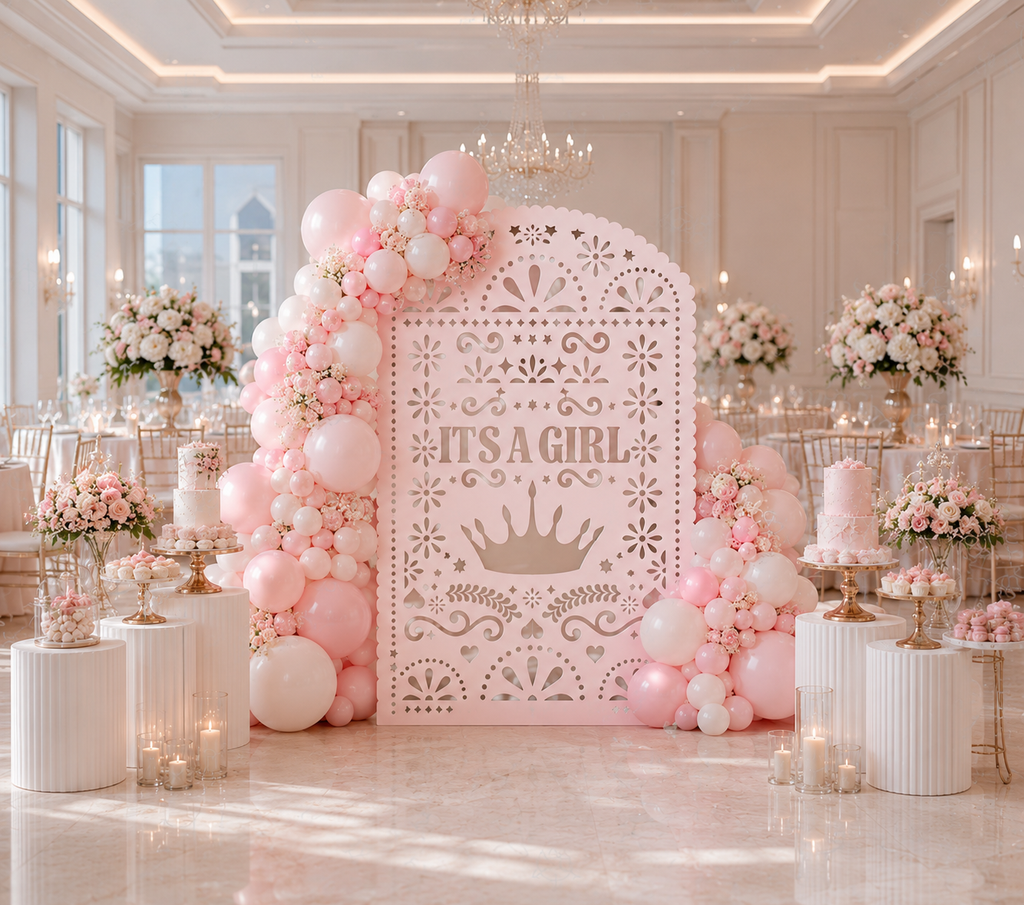 Personalized It's a Girl Papel Picado Backdrop | Gender Reveal & Baby Shower Decorations | Laser Cut Photo Booth Panel