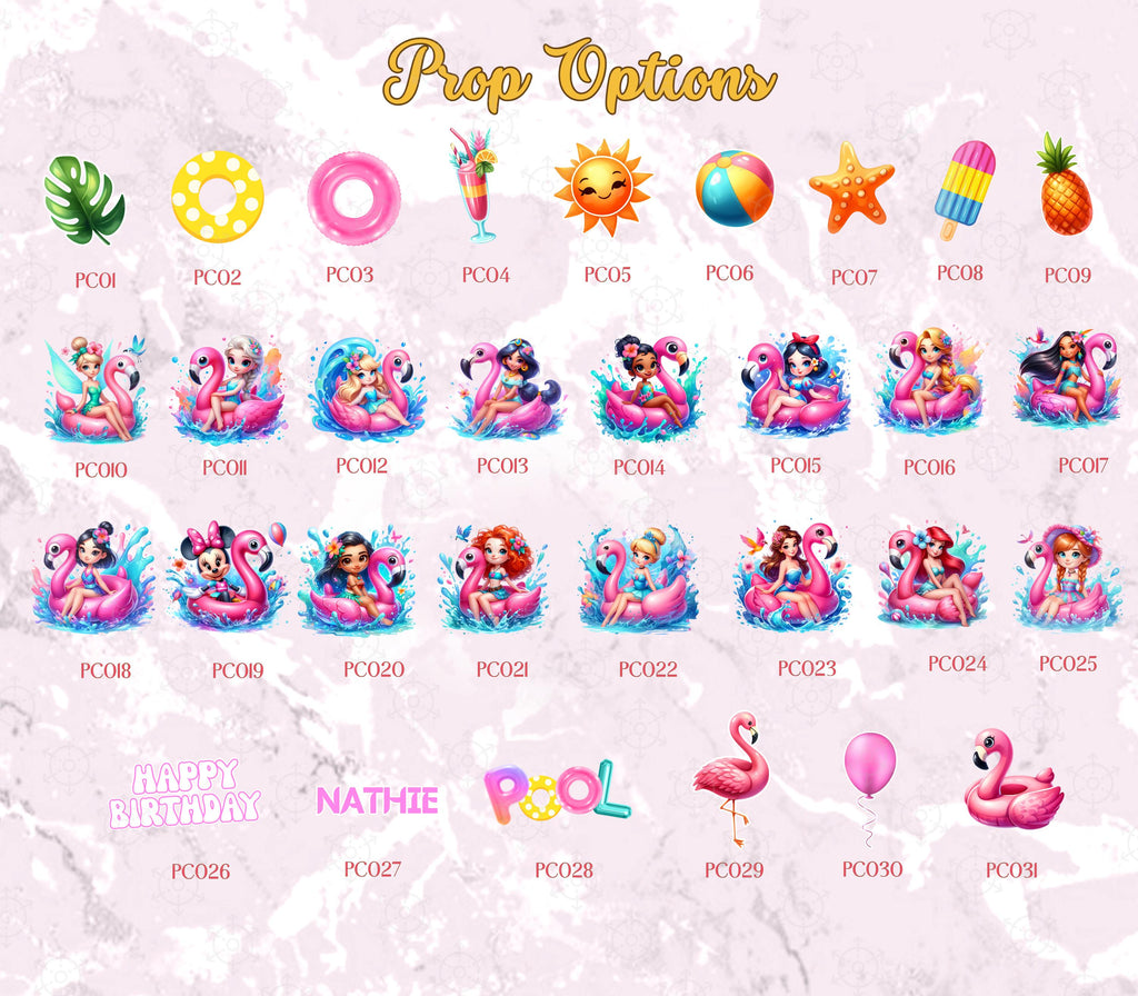 Princess Pool Party Backdrop & Cutouts | Personalized Tropical Summer Birthday Decorations