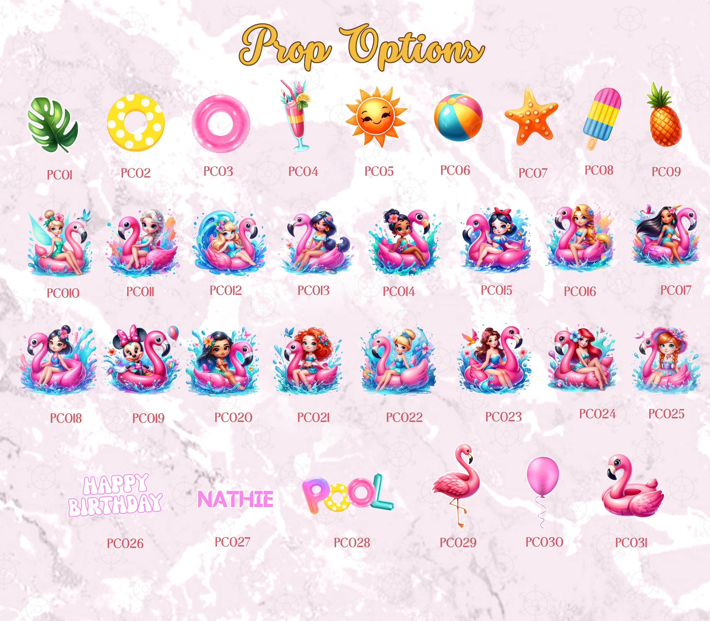 Princess Pool Party Backdrop & Cutouts | Personalized Tropical Summer Birthday Decorations