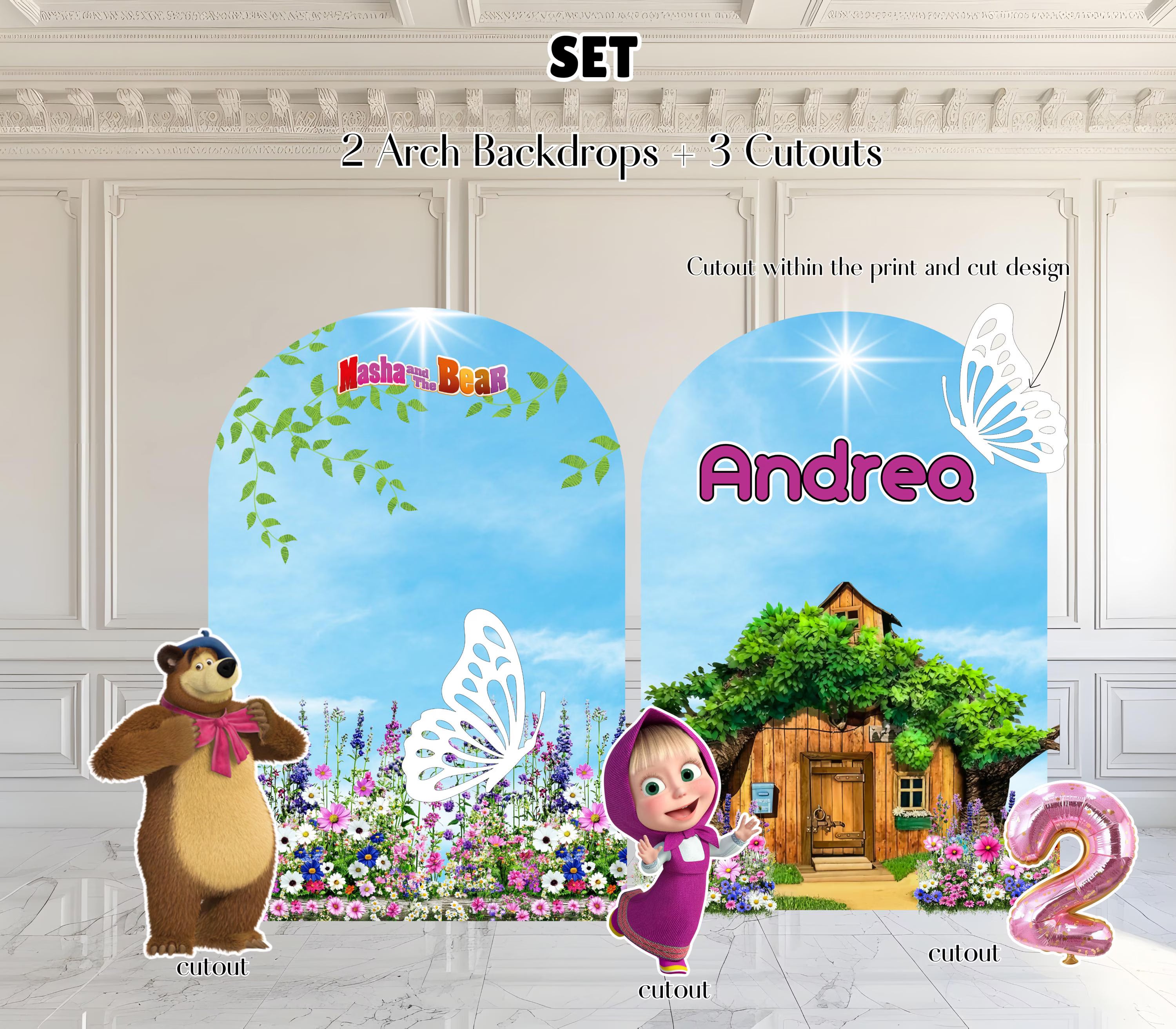 Custom Little Girl & Bear Birthday Backdrop & Cutouts | Personalized Woodland Party Decorations