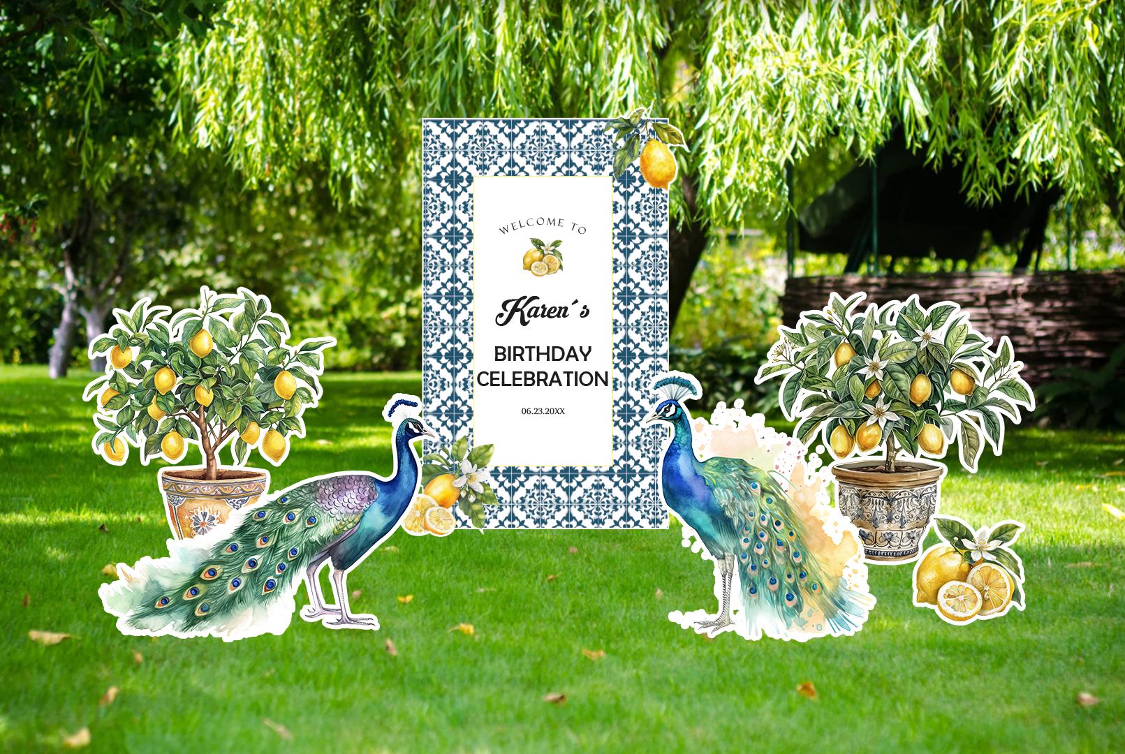 Personalized Italian Lemon Party Decorations | Mediterranean Birthday Backdrop & Cutouts | Blue Tile Amalfi Coast Event Decor (Copy)
