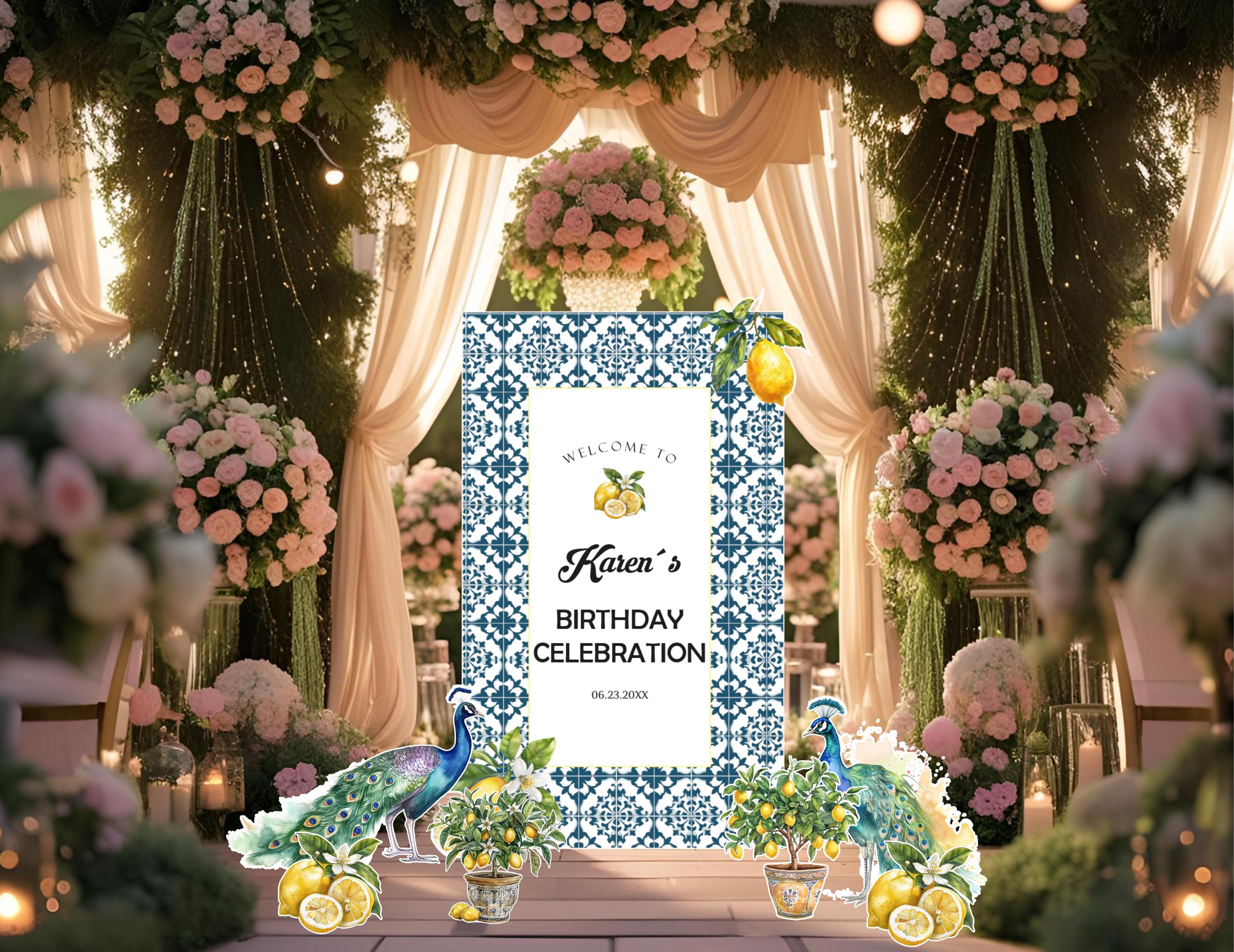 Personalized Italian Lemon Party Decorations | Mediterranean Birthday Backdrop & Cutouts | Blue Tile Amalfi Coast Event Decor (Copy)