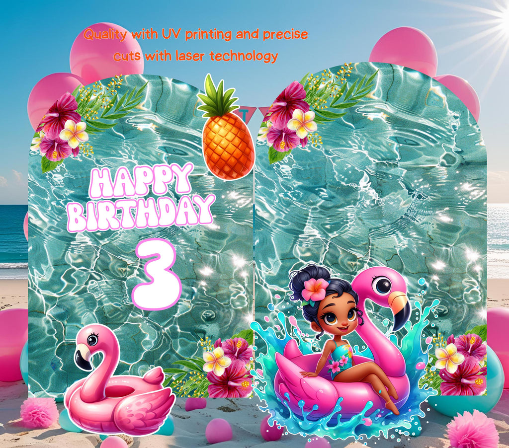 Princess Pool Party Backdrop & Cutouts | Personalized Tropical Summer Birthday Decorations