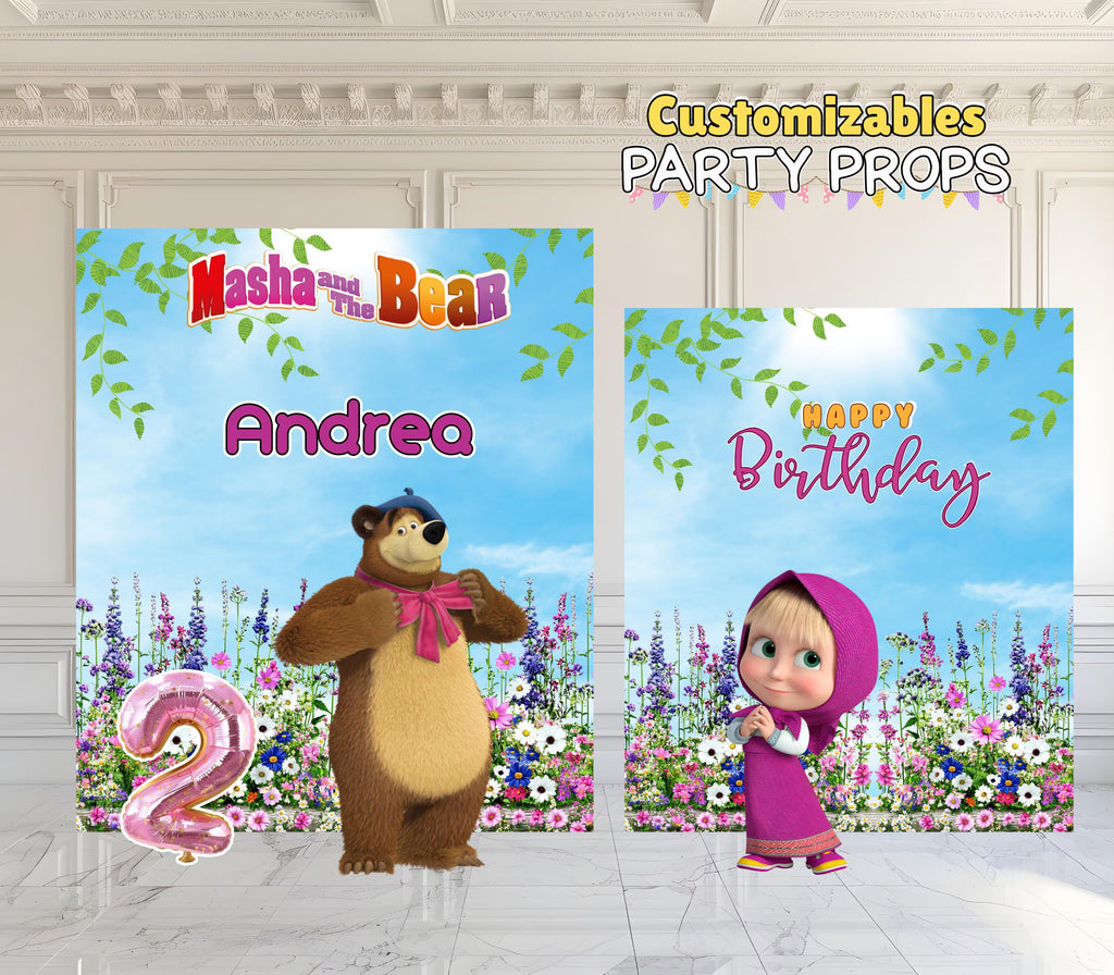 Custom Little Girl & Bear Birthday Backdrop & Cutouts | Personalized Woodland Party Decorations