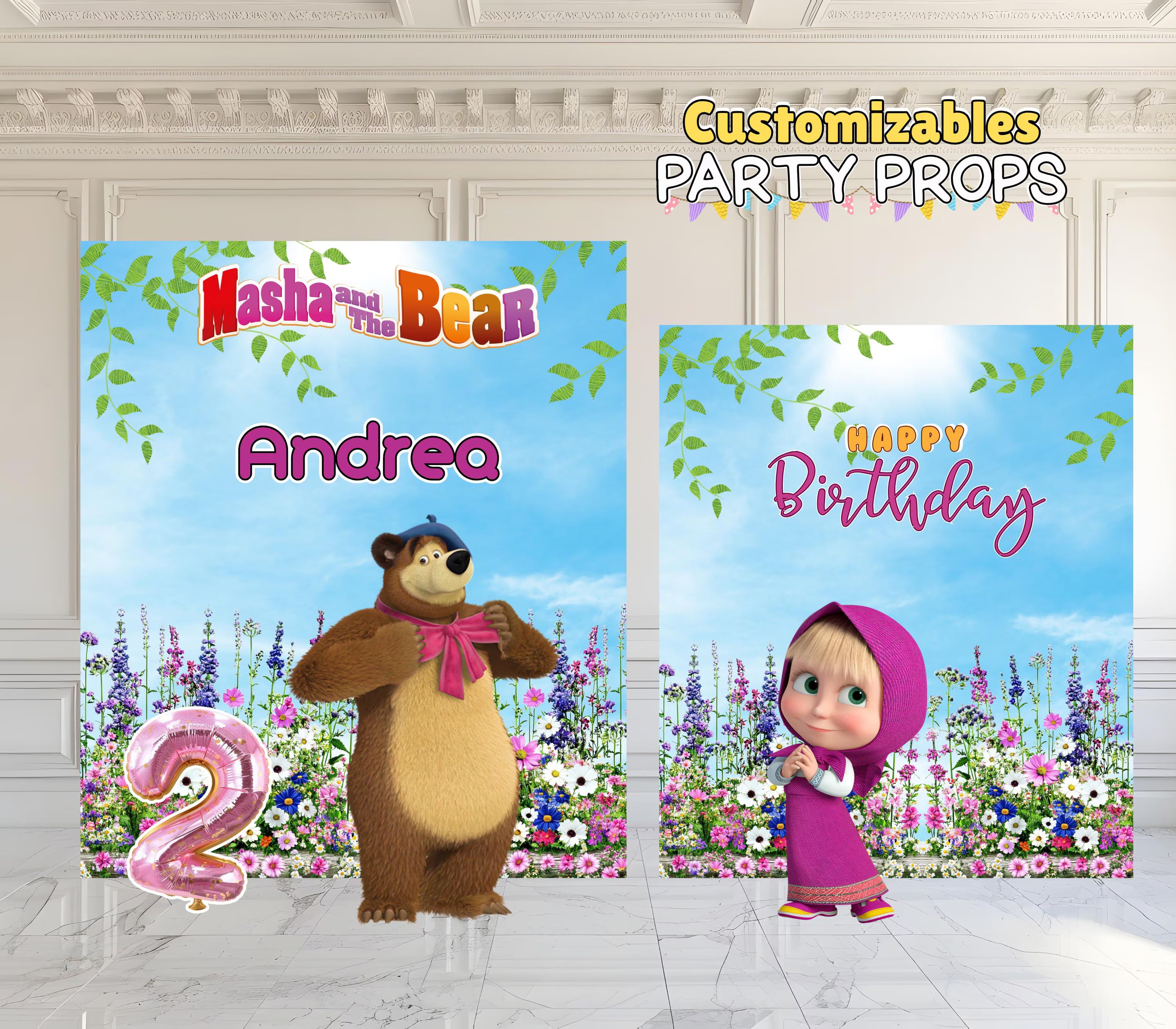 Custom Little Girl & Bear Birthday Backdrop & Cutouts | Personalized Woodland Party Decorations