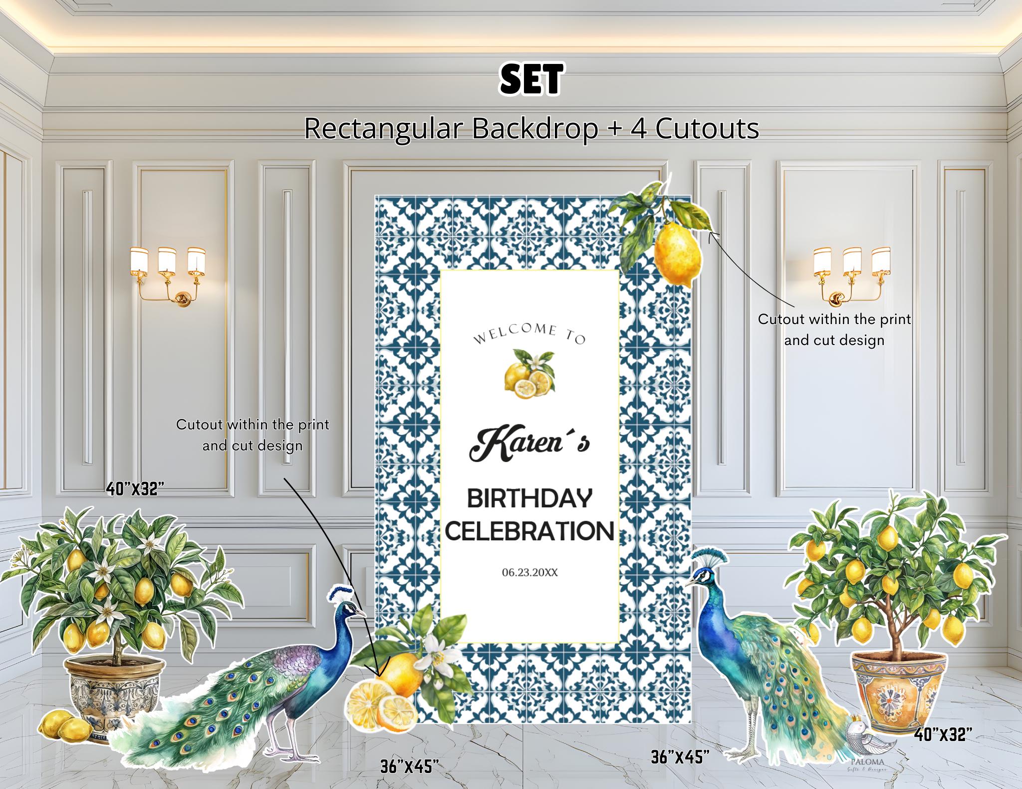 Personalized Italian Lemon Party Decorations | Mediterranean Birthday Backdrop & Cutouts | Blue Tile Amalfi Coast Event Decor (Copy)