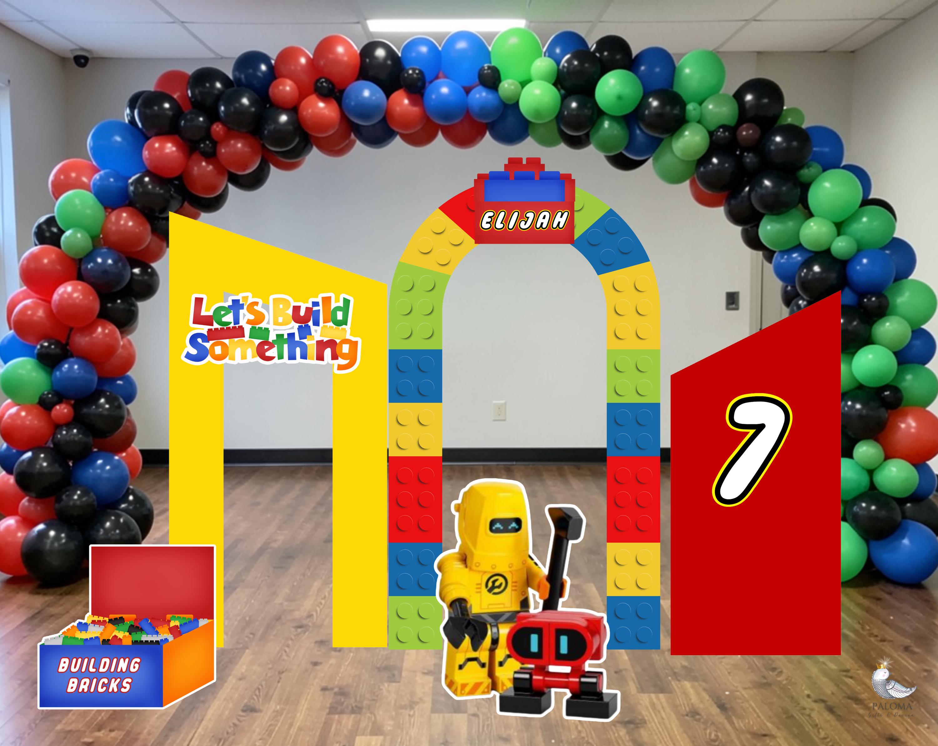 Custom Building Blocks Birthday Backdrop & Cutouts | Personalized Colorful Block Party Decorations