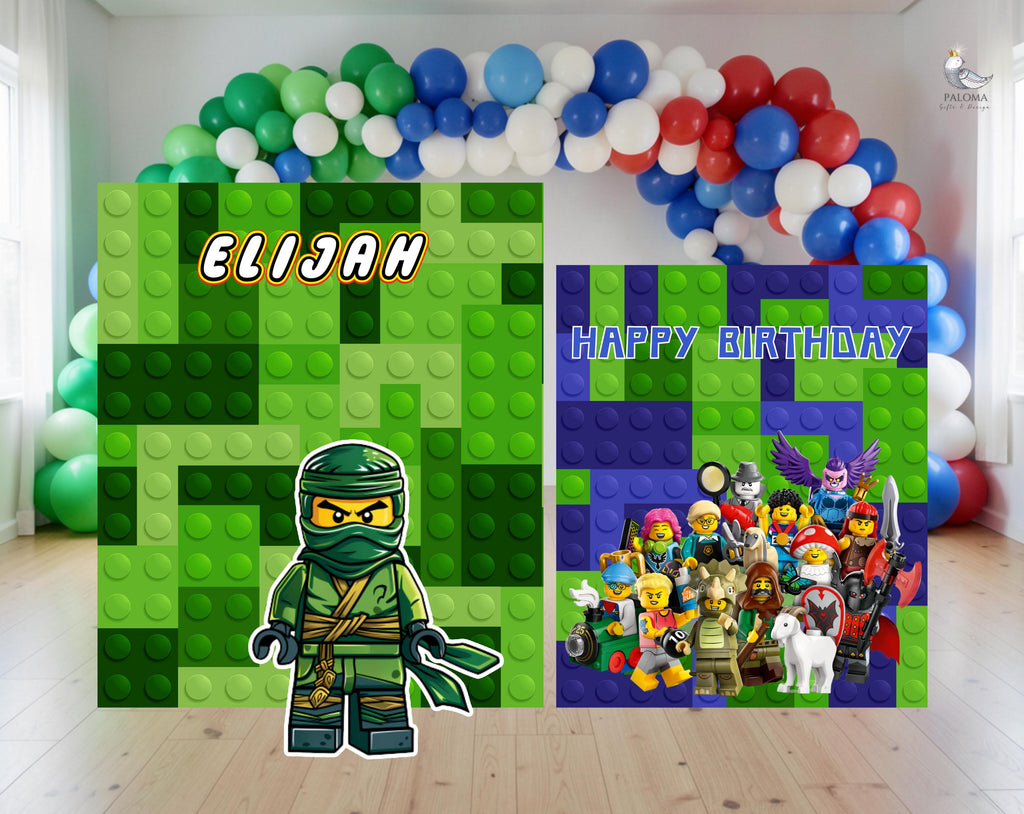 Custom Building Blocks Birthday Backdrop & Cutouts | Personalized Colorful Block Party Decorations