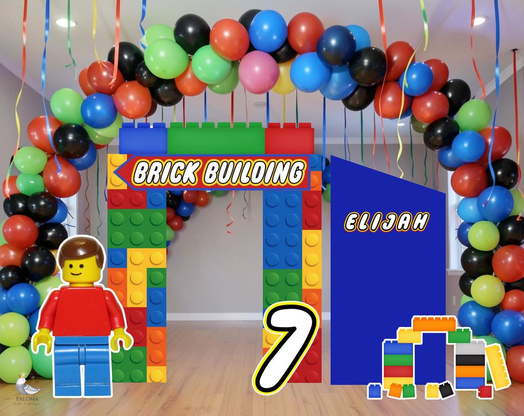 Custom Building Blocks Birthday Backdrop & Cutouts | Personalized Colorful Block Party Decorations