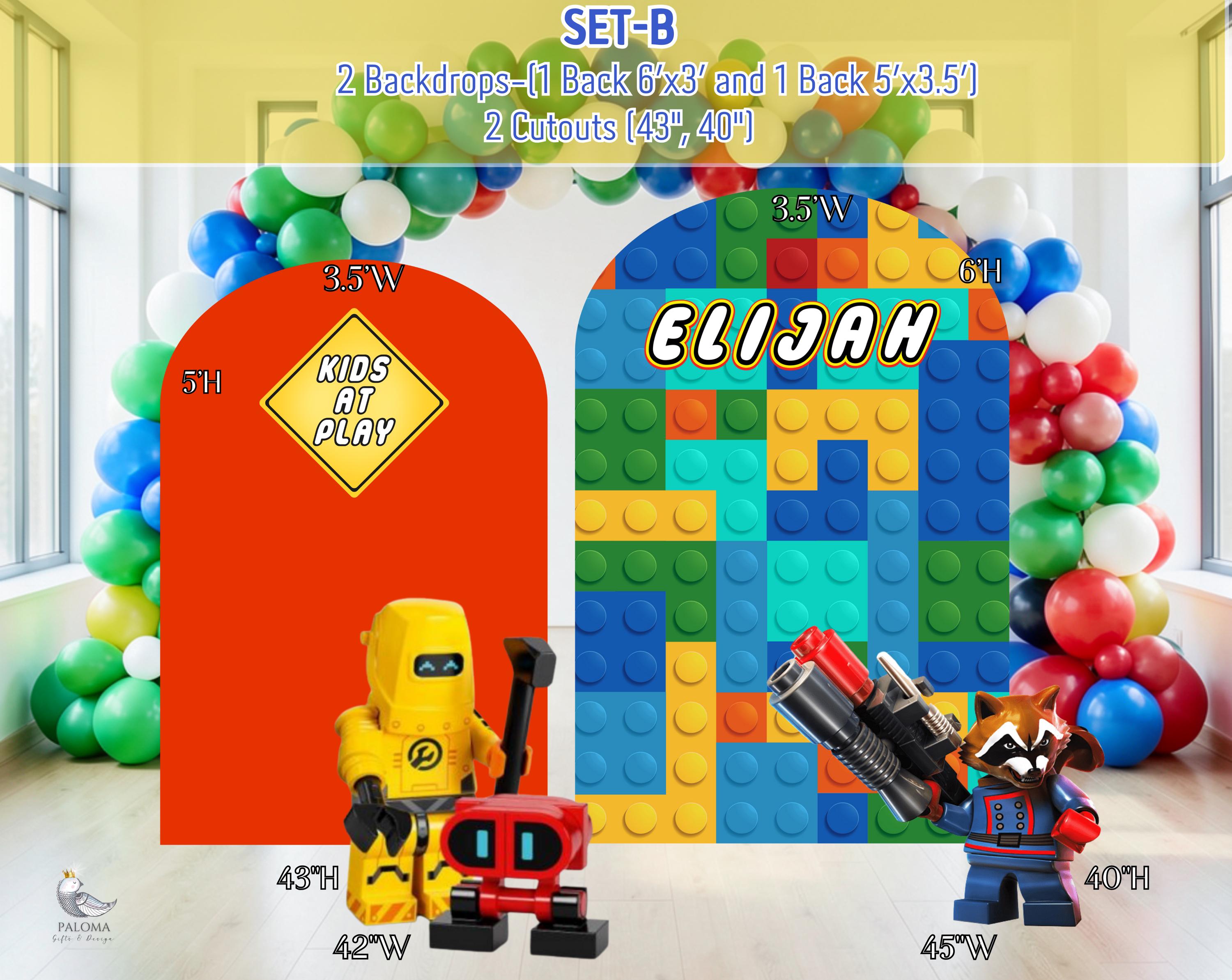 Custom Building Blocks Birthday Backdrop & Cutouts | Personalized Colorful Block Party Decorations