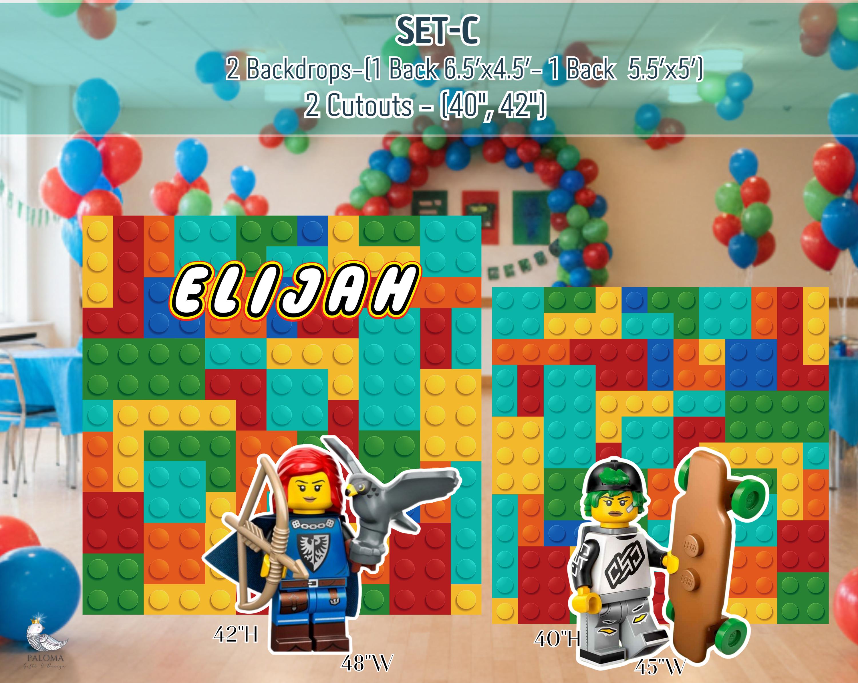 Custom Building Blocks Birthday Backdrop & Cutouts | Personalized Colorful Block Party Decorations