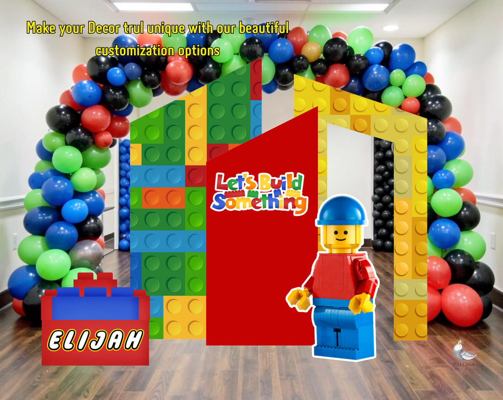Custom Building Blocks Birthday Backdrop & Cutouts | Personalized Colorful Block Party Decorations
