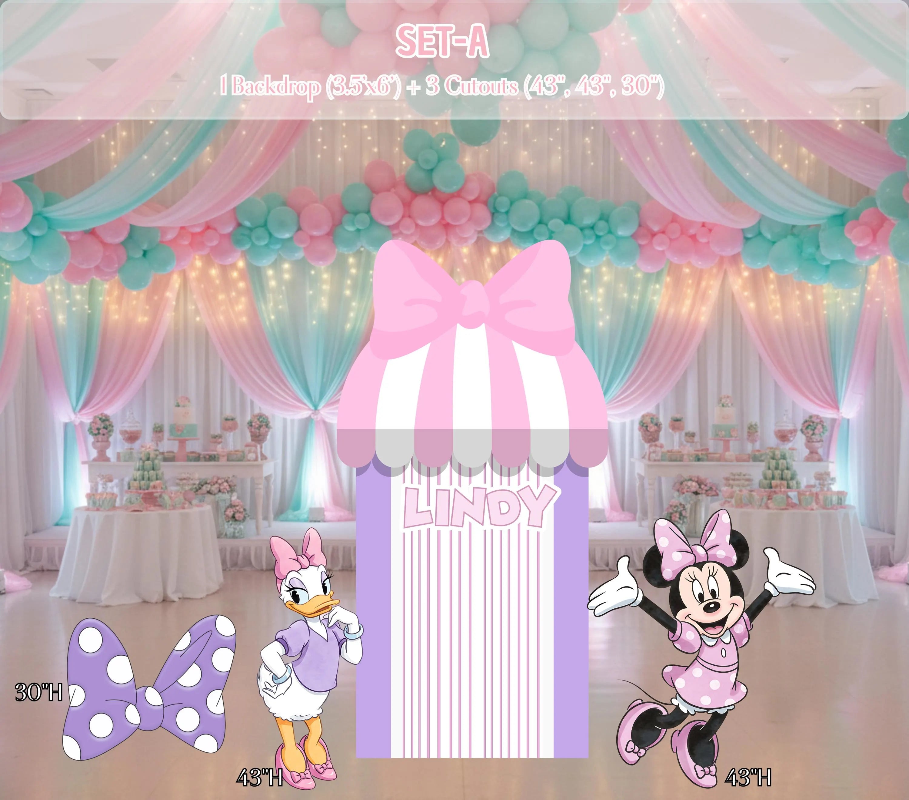 Custom Boutique Bow Party Decorations | Personalized Birthday Backdrop & Cutout Set (Copy)