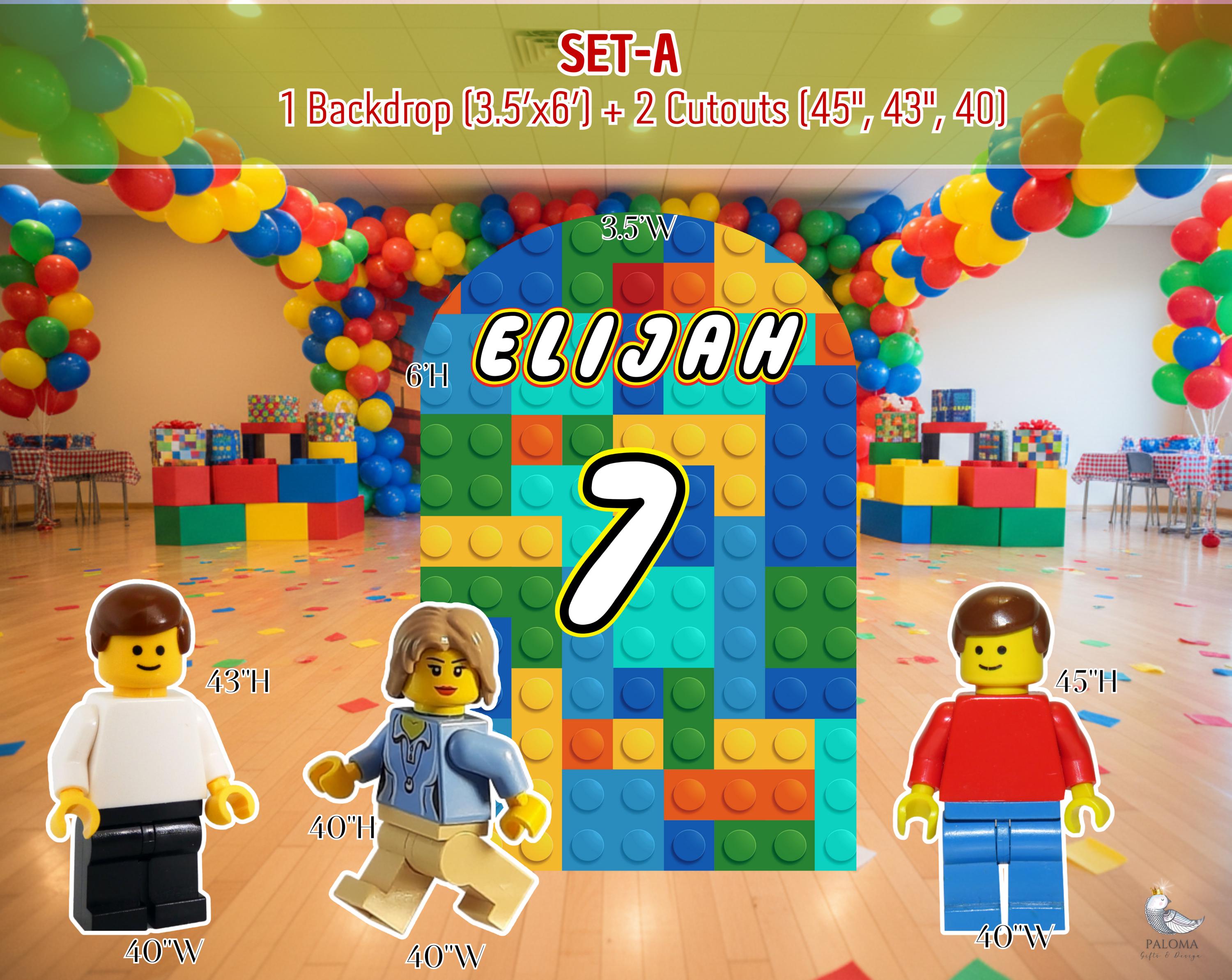 Custom Building Blocks Birthday Backdrop & Cutouts | Personalized Colorful Block Party Decorations