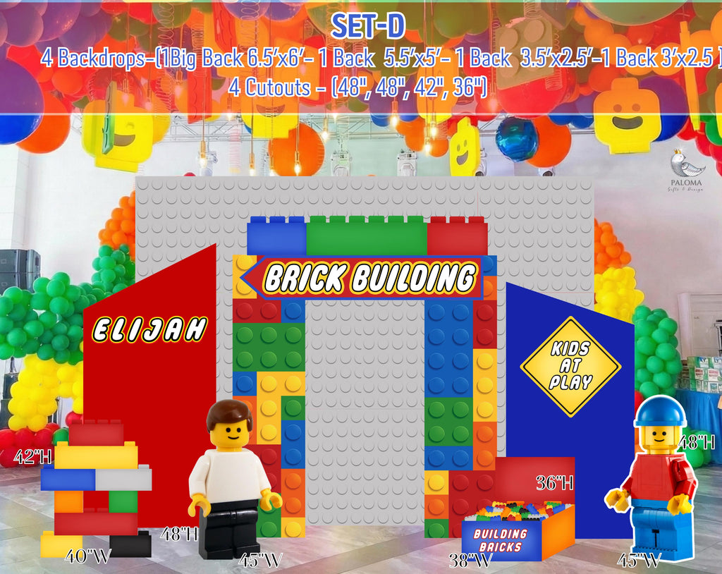 Custom Building Blocks Birthday Backdrop & Cutouts | Personalized Colorful Block Party Decorations