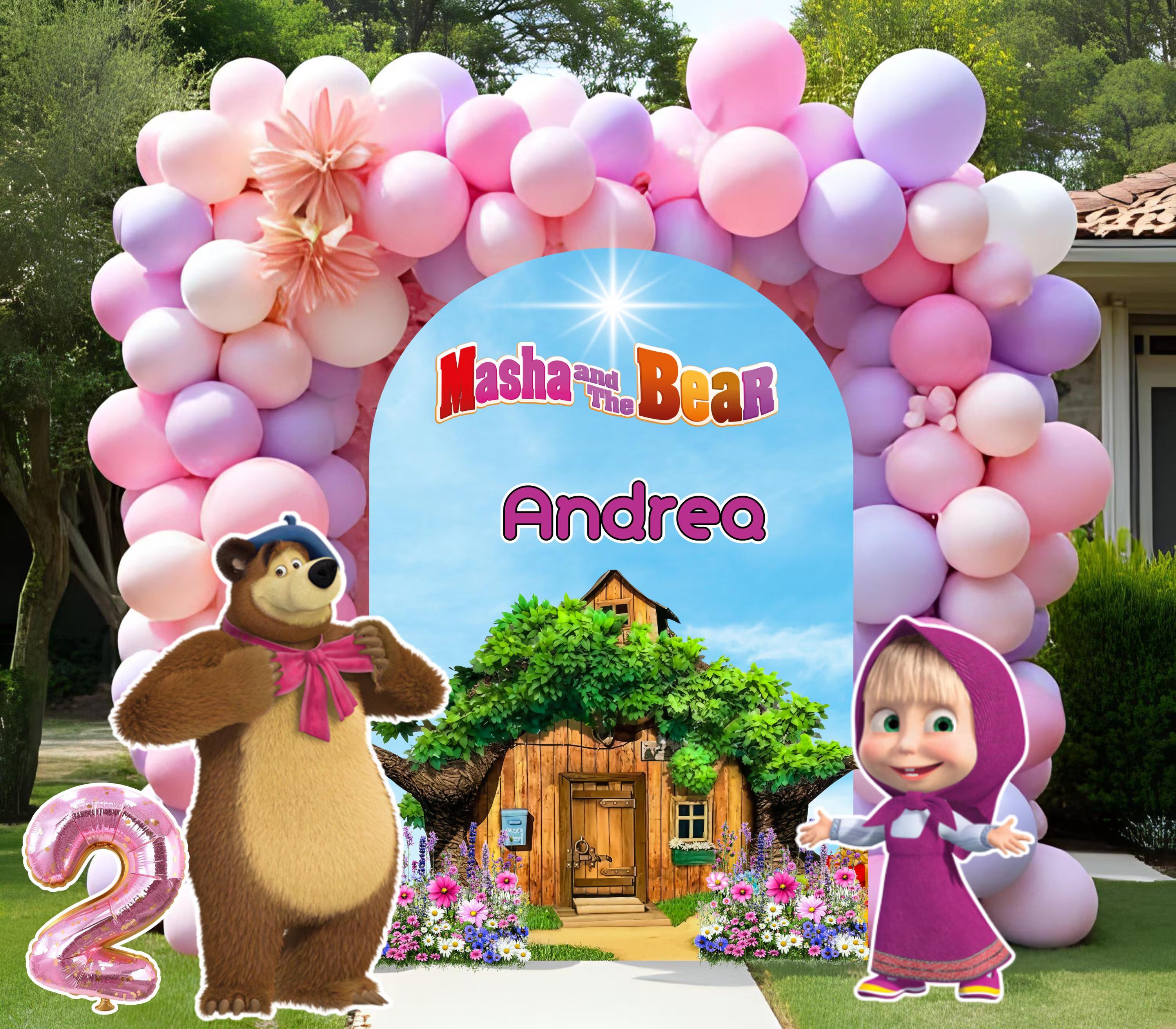 Custom Little Girl & Bear Birthday Backdrop & Cutouts | Personalized Woodland Party Decorations