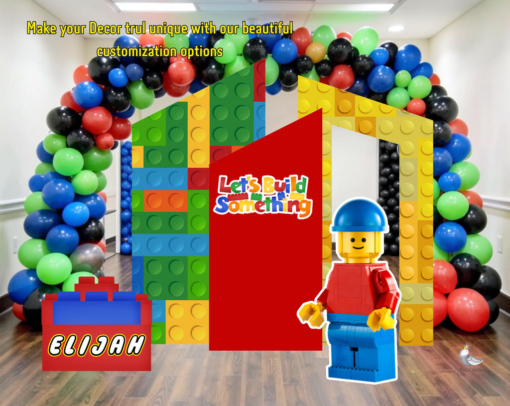 Custom Building Blocks Birthday Backdrop & Cutouts | Personalized Colorful Block Party Decorations
