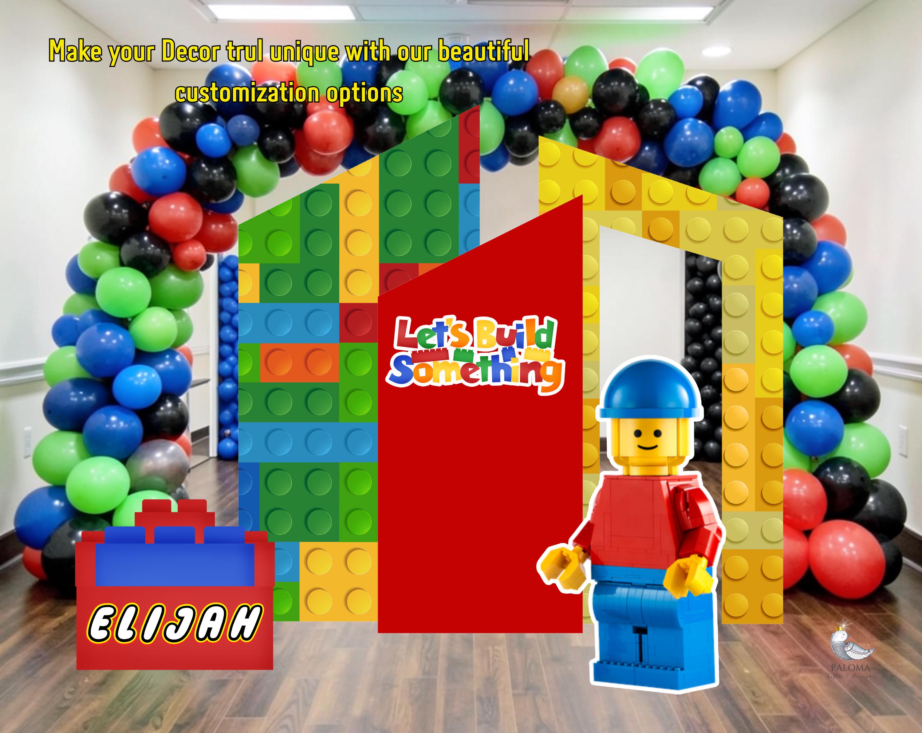Custom Building Blocks Birthday Backdrop & Cutouts | Personalized Colorful Block Party Decorations
