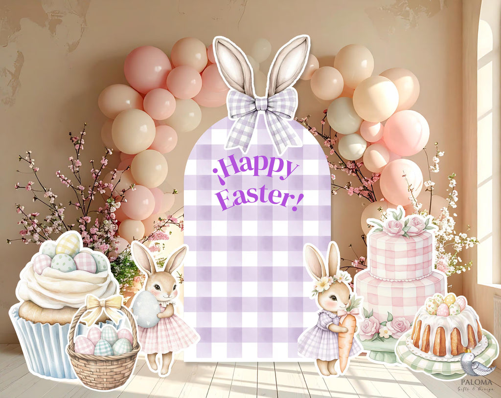 Easter Bunny Birthday Backdrop & Cutouts | Personalized Spring Party Decorations