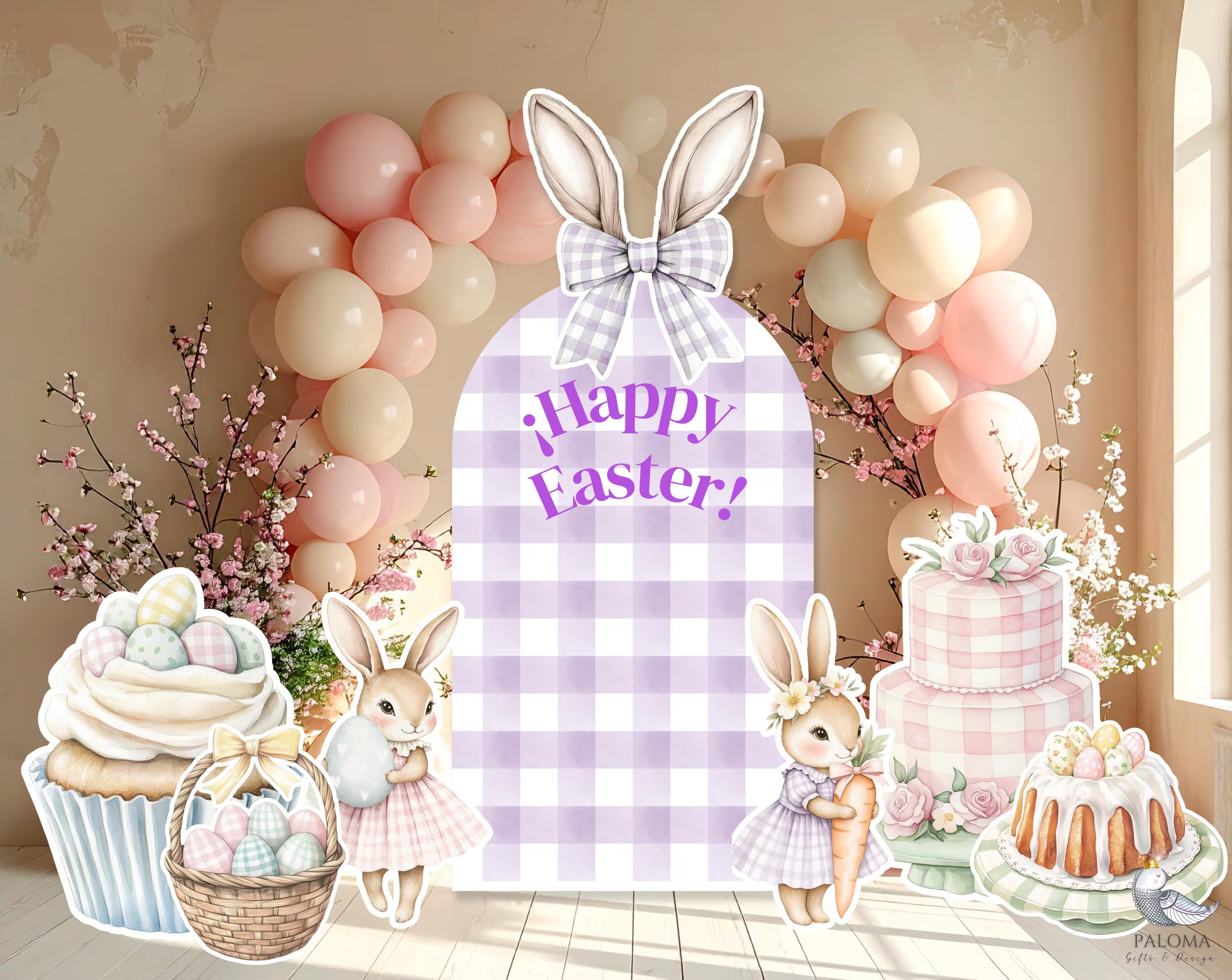 Easter Bunny Birthday Backdrop & Cutouts | Personalized Spring Party Decorations