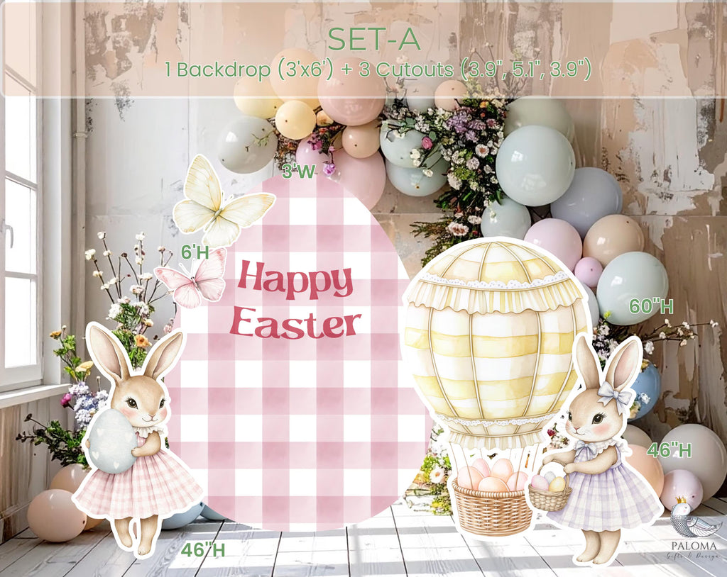 Easter Bunny Birthday Backdrop & Cutouts | Personalized Spring Party Decorations
