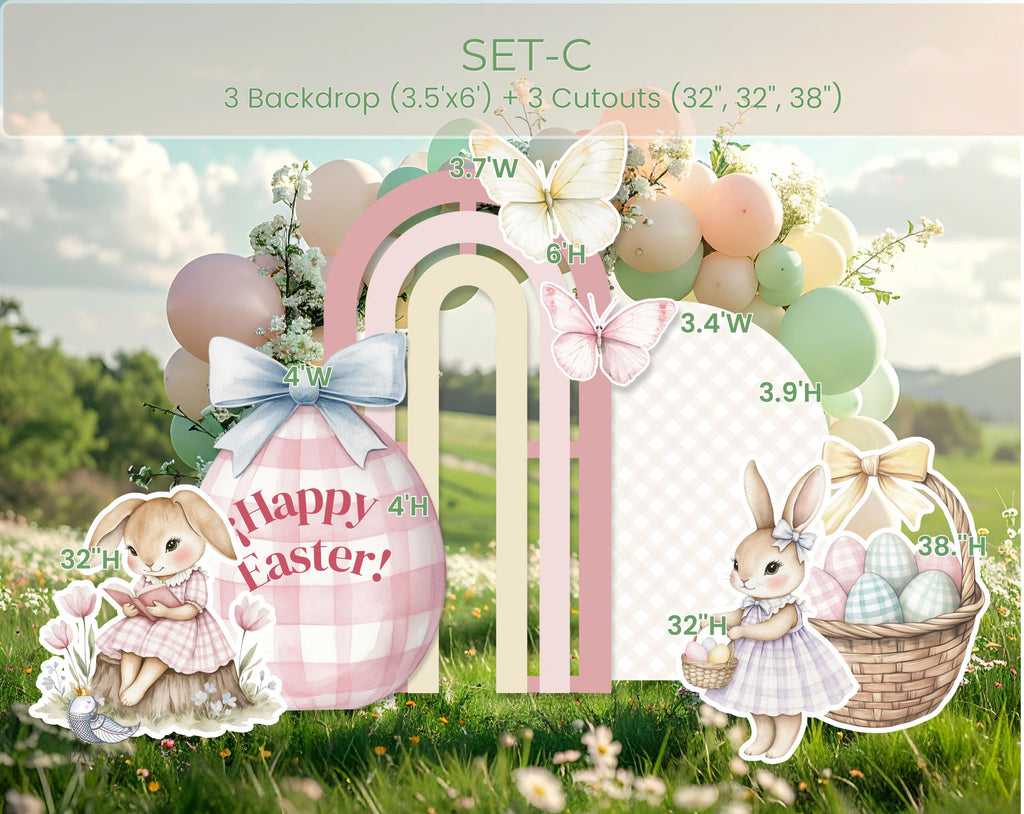Easter Bunny Birthday Backdrop & Cutouts | Personalized Spring Party Decorations