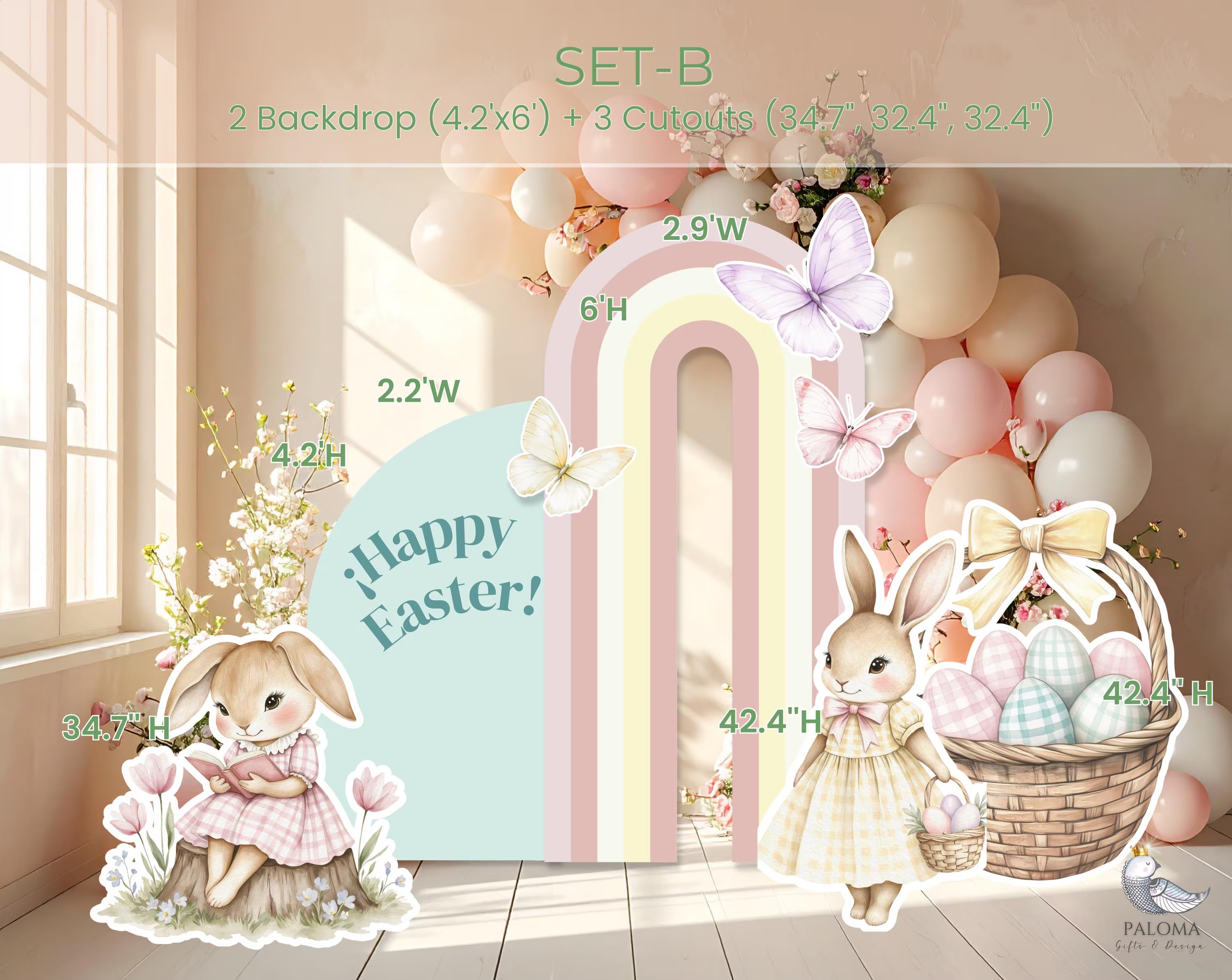 Easter Bunny Birthday Backdrop & Cutouts | Personalized Spring Party Decorations