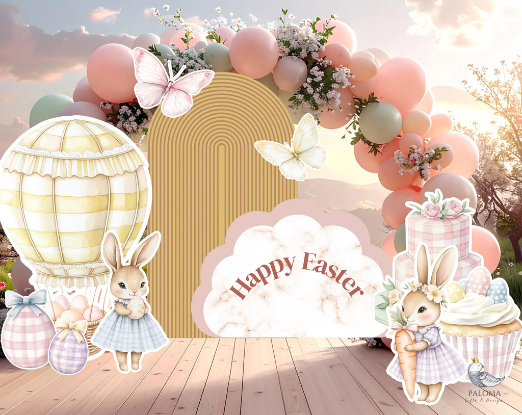 Easter Bunny Birthday Backdrop & Cutouts | Personalized Spring Party Decorations