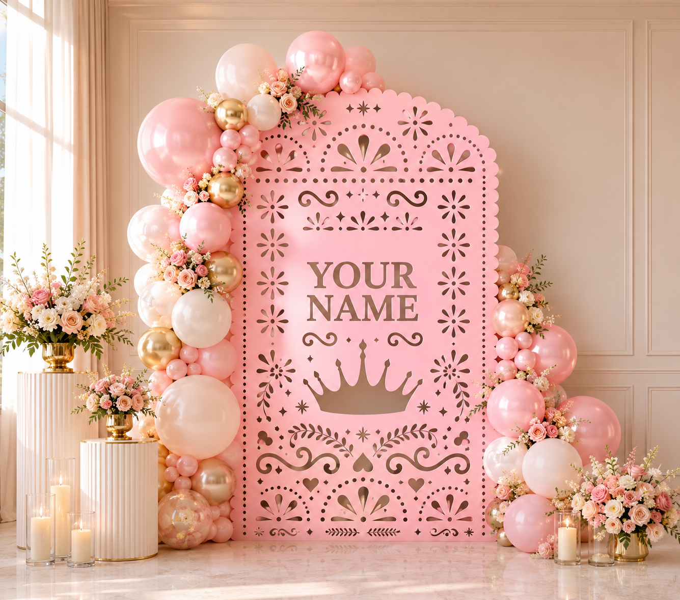 Personalized It's a Girl Papel Picado Backdrop | Gender Reveal & Baby Shower Decorations | Laser Cut Photo Booth Panel